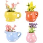4 stuks mini-vaasmagneten voor de koelkast, schattige keramische kleine bloemenvaas mini-3D-plantenmagneten koelkast praktische accessoires voor thuis kluisjes kantoor keuken decoratie