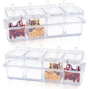 8 Stuks Transparante Kruidenset - Kunststof Potjes met Deksel en Lepel voor Specerijen en Thee - Keuken Accessoire