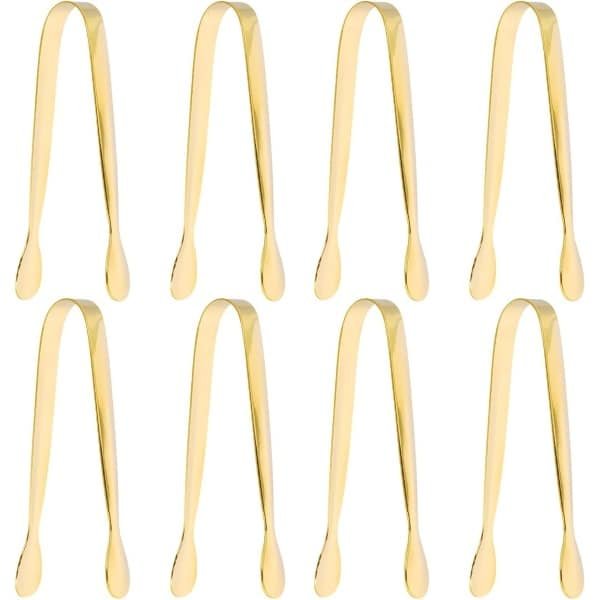 8-delige roestvrijstalen mini suikerklontentang set voor zoete potten en ijsklemmen - Restaurant en keuken serveertang - Goudkleurig, 11 cm - Bruiloft en hotelbenodigdheden - Koffie accessoires