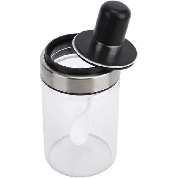 Allecta - Glazen potjes set voor specerijen en suiker, inclusief lepel - Keuken accessoires voor opslag van zout, sesam en olie - 6,5 x 14,7 cm