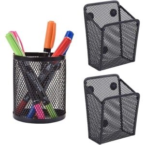 Allecta - Magnetische penhouder 3 stuks zwart - opbergmanden mesh - sterke magneet - koelkast keuken kantoor - accessoires opslag pen school