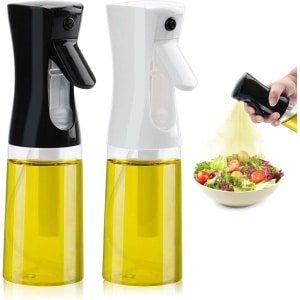 Allecta - Oliesproeiers 200 ml - Keuken Accessoire voor Air Fryer, Grillen, Salade, BBQ - Glas Oliefles - Heteluchtfriteuse - Bakken - Zwart en Wit