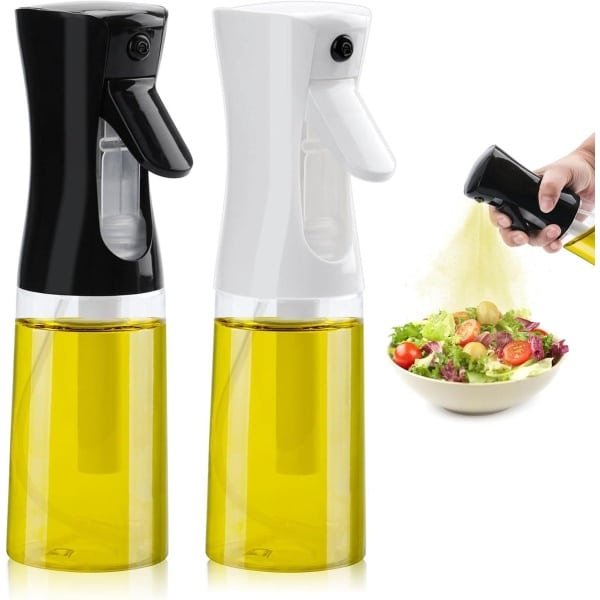 Allecta - Oliesproeiers 200 ml - Keuken Accessoire voor Air Fryer, Grillen, Salade, BBQ - Glas Oliefles - Heteluchtfriteuse - Bakken - Zwart en Wit