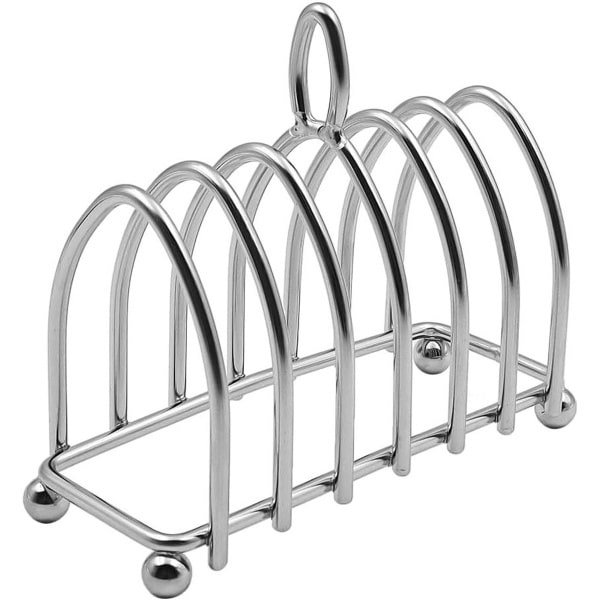 Allecta - Roestvrijstalen toastrek voor 6 sneetjes brood, met kogelvoeten en draaggreep, keuken en restaurant accessoire.