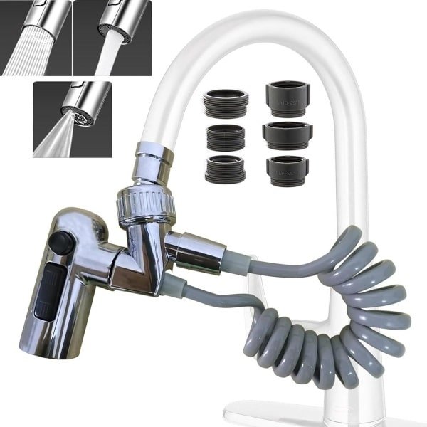 Allecto Plus - Kraanbeluchter Keuken met Draaibare Sproeikop en Verlenging - Handige Tap Sproeier voor Waterkraan - 360° Draaibare Kop - Keukenkraan Accessoire met Adapter