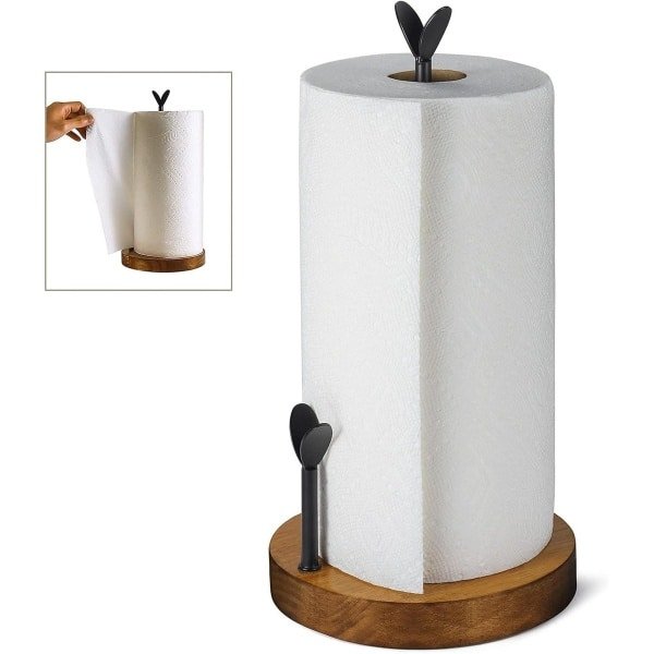 Allecto plus - Handige Boerderij Papieren Handdoekhouder voor Keuken Aanrecht, Eenvoudig Eenhandige Tear, Houten Stand, Eettafel Accessoire.