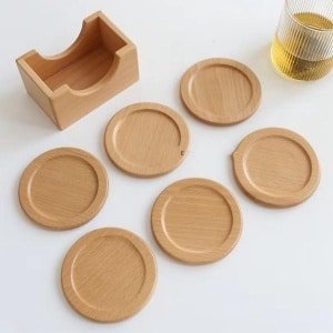 Allecto plus - Set van 6 Houten Onderzetters met Houder - Ronde Houten Onderzetters voor Drinkglazen - Thuis Keuken Accessoires - Housewarming Cadeau