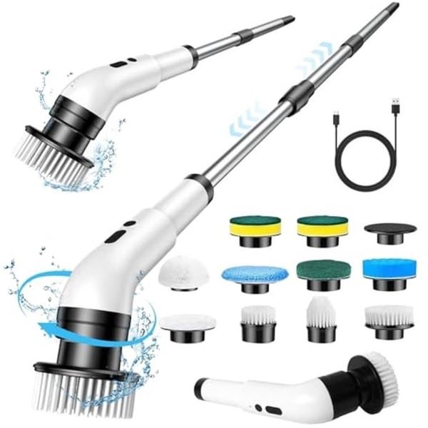 Auveach Spin Power Elektrische reinigingsborstel, 10-in-1, elektrische draadloze poetsborstel, 3 snelheden, mopset met 10 verwisselbare borstelkoppen voor badkamer, keuken, auto, tegelvloer