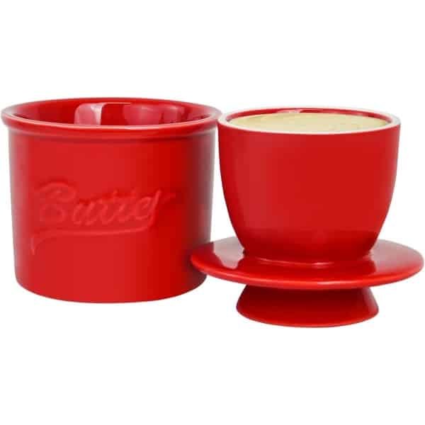Botervloot - Rood - botervloot met deksel -botervloot keramiek - Watergekoelde Botervloot Met Waterlijn - Keramische Boterbel Voor Smeerbare Boter - Cadeau Voor De Keuken - Keuken Accessoires - Keuken Tools - Franse Botervloot