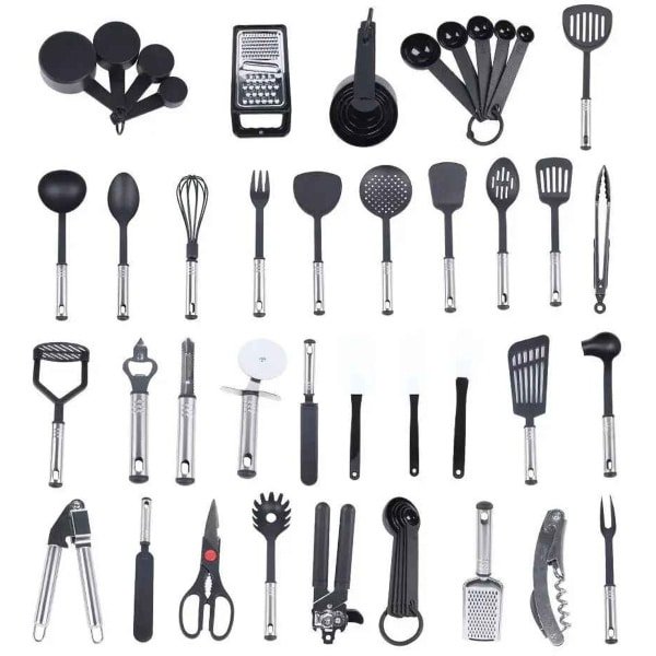 CYRO - Keukengerei - Keukengereis set - Keukengerei-Sets - 40-delige set - RVS - Antiaanbaklaag - Keuken Accessoires - Koken - Zwart