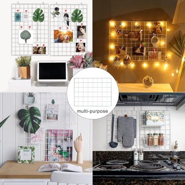 Candala wandrooster (met accessoires) rasterprikbord, fotoraster, memobord en fotowand, decoratief metalen rooster voor kantoor, keuken, kamer en meer. (wit)