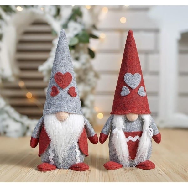 Christmas Gnomes Set of 2 - Kerst Gnomes - Kerstdecoratie - Gnomes Accessoires - Decoratie voor Thuis en Keuken - Rood en Grijs