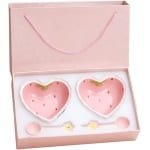 Cosensi - Dessertkom met lepel, aardbei liefdeshart kom roze keramische kom op hoge temperatuur voor salade (2 set) - Stijlvol design, servies set, keuken accessoire