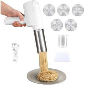 Cosensi - Elektrische draagbare pastamachine met accu, 5 vormstukken en accessoires, roestvrijstaal - Geschikt voor keuken en buitengebruik