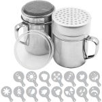 Cosensi - Poedersuiker Shaker Duster, 2 stuks roestvrij staal voor suiker, peper, kaneel, meel - met afdrukken mallen stencils - fijn en groot gaas - Keuken Accessoires.