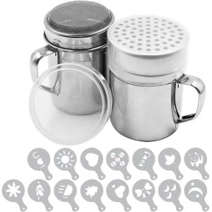 Cosensi - Poedersuiker Shaker Duster, 2 stuks roestvrij staal voor suiker, peper, kaneel, meel - met afdrukken mallen stencils - fijn en groot gaas - Keuken Accessoires.