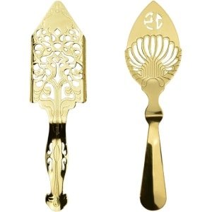 Cosensi - Roestvrijstalen Absintlepel Set - Multifunctionele Koffielepel - Cocktailbar Accessoires - Drinkfilter voor Keuken - Goudkleurig - 5 stuks
