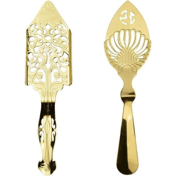 Cosensi - Roestvrijstalen Absintlepel Set - Multifunctionele Koffielepel - Cocktailbar Accessoires - Drinkfilter voor Keuken - Goudkleurig - 5 stuks
