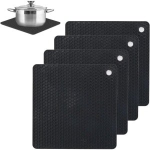 Cosensi - Silicone pannenlappen onderzetters (18x18cm) - Hittebestendig tot 250°C - Antislip honingraatstructuur - Zwart - Vaatwasmachinebestendig - Keuken & tafel accessoires