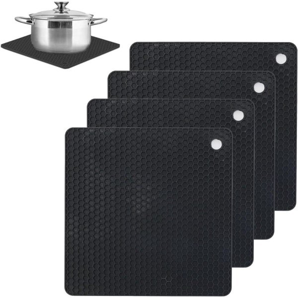 Cosensi - Silicone pannenlappen onderzetters (18x18cm) - Hittebestendig tot 250°C - Antislip honingraatstructuur - Zwart - Vaatwasmachinebestendig - Keuken & tafel accessoires