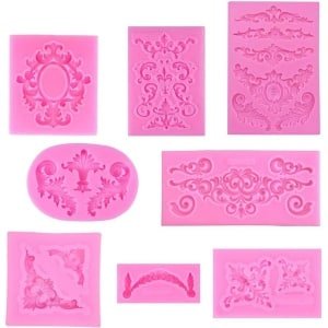 Cosensi - Siliconen mal barok 8 stuks bloemenwijnstok vorm voor fondant reliëf - Decoratie gietvorm taartvorm frame roze - Keuken bakken accessoires