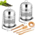 Cosensi - Theefilters voor losse thee 2 stuks - Thee-ei roestvrij staal - Theekugel met onderzetter - Bamboe - 5-delig pak - Thee-accessoires voor theepot, theekop, keuken - Thee koken - 4 cm