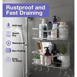 Douche Plank Set van 2 - Zelfklevende Boorvrije Keuken- of Douche Organisator - Doucheplank voor Binnendouche met Haken Douche Planken en Accessoires