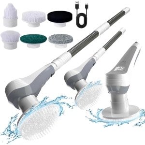 Draadloze Elektrische Schrobber met Telescoopsteel en 6 Opzetborstels voor Badkamer en Keuken