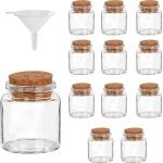 Egoods - Pak van 12 Glazen Flesjes met Kurkdop - 45-50 ml - Mini Luchtdichte Opslag - Trechter - Bruiloft - Feest - Keuken Accessoires