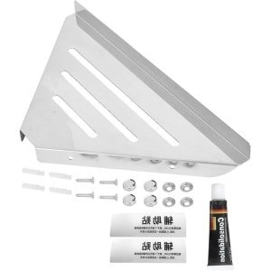 Egoods - Roestvrijstalen Driehoekige Douche Hoekplank - Opbergplank Badrek - Douche Accessoire voor Thuis Hotel Keuken - Muurbevestiging - Zilveren Polijstafwerking - Punch-vrij