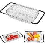 Egoods - Roestvrijstalen wastafelzeef met fijne zeef en rubberen greep, ovale spoelbakzeef voor gootsteen - keuken accessoire voor afzeven, afdruipen, wassen