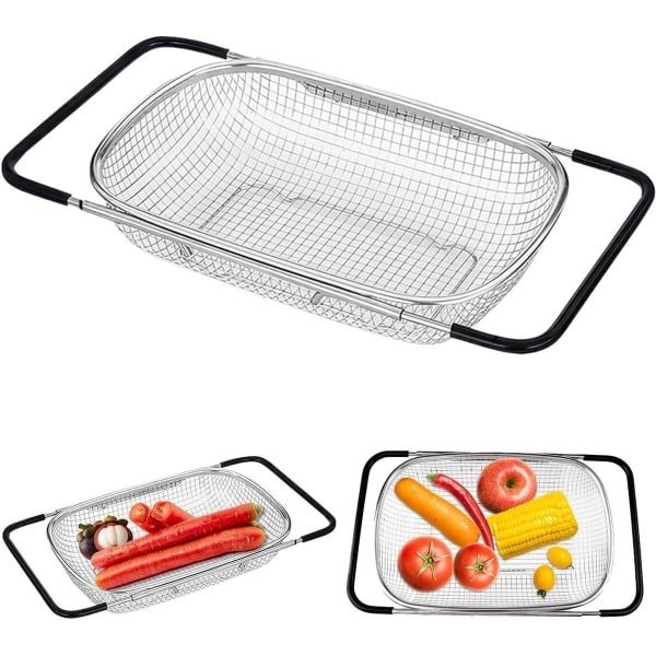 Egoods - Roestvrijstalen wastafelzeef met fijne zeef en rubberen greep, ovale spoelbakzeef voor gootsteen - keuken accessoire voor afzeven, afdruipen, wassen