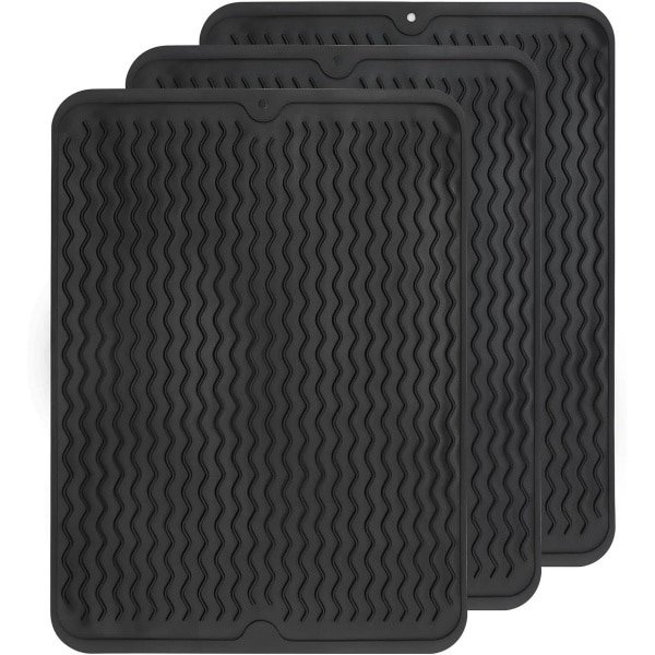 Egoods - Siliconen afdruipmat zwart 30x40 cm - servies afdruipmat - droogmat - hittebestendige siliconenmat - keuken accessoire - servies drogen - glazen drogen.