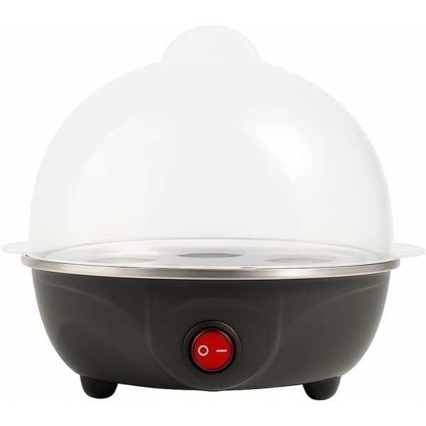 Elektrische Eierkoker met Maatbeker en Deksel - Zwarte 7-Eieren Stomer - Automatische Uitschakeling Eierkoker Machine Zacht Medium of Hard Gekookte Eieren Maker - Eierpocheren voor Keuken