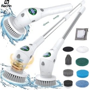 Elektrische Schoonmaakborstel - Elektrische Reinigingsborstel - Elektrische Schrobber - Schrobborstel - Schrobber met Steel - 8 in 1 - Draadloos - Draaibaar - geschikt voor keuken, badkamer en toilet - met 8 opzetstukken