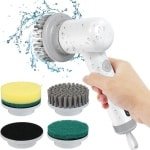 Elektrische Schoonmaakborstel - Elektrische Schrobber - Schrobborstel - voor badkamer of keuken - Schrobber Met Steel en 4 opzetstukken-wit