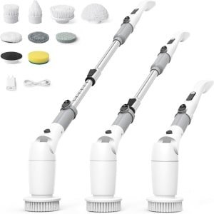 Elektrische Spinschrobber Draadloos met Verstelbare Steel en 8 Borstels - Krachtige Reinigingsborstel voor Badkamer, Keuken en Tegels