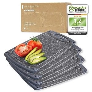 Exitoso ontbijtplank set van 4 - Snijplank vaatwasmachinebestendig - marmeren look donkere snijplank kunststof anti-slip BPA vrij - ontbijtplank kunststof bord set - Keuken accessoires - Broodplank