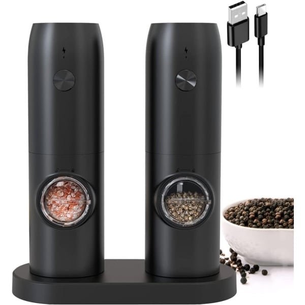 Gigicial Zout- En Pepermolen - Elektrische Zout- En Pepermolen - Oplaadbare Molen Voor Vers Kruiden & Eenvoudig Gebruik - 2 Stuk - Keuken/Zwarte