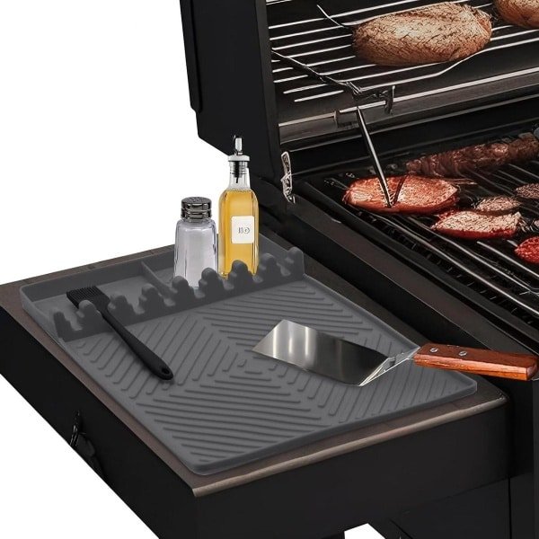 Grillmat siliconen spatelmat houder barbecue-accessoires drainagemat grijs-zijtafels keuken fornuis werkblad