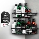 Hoek Doucherek Set van 2 - Zelfklevend & voor Boren - Badkameropslag | Badkamerplank Roestvrij Staal | Doucheplanken voor Bad & Keuken Accessoires, Doucheopslag - Zwart