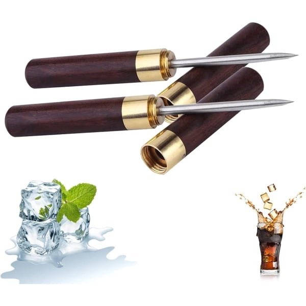 Ijspikkel met houten handvat - RVS ijsbijlversnipperaar - 2-delige set - Keuken & bar accessoire - Picknick & camping benodigdheden