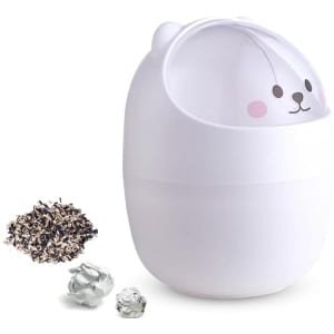 JGS Premium - Mini Desktop prullenbak - Cartoon Kat vorm - Swing deksel - Keuken prullenbak - Klein formaat - Wit - Schattig design - Huisdier thema - Opbergen - Thuis en keuken accessoire.