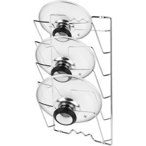 JGS Premium - Wall Pot Lid Holder voor Efficiënte Keukengerei Opslag - Wand- of Deurmontage - Chroomoppervlak - Pot Organisator - Handige Keuken Accessoire voor Maximaal 5 Dekselhouders