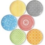 Keramische dinerborden set - Grote ronde eetborden - Kleurrijk patroon - Vaatwasser, magnetron, oven veilig - 6 stuks - Familie-keuken-accessoire