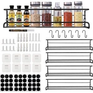 Kruidenrekken organizer - hangend/staand wandmontage - roestvrij staal kruidenrek keuken accessoires - zwart kruidenrek ophangbaar