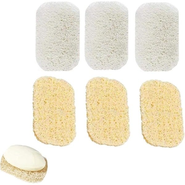 Luffa spons zeepkussen, zeepbakje, beschermpads voor zeepbakje, accessoires voor douche en keuken, 6 stuks.