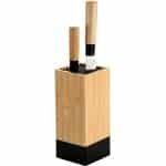 Messenblok Bamboe Universeel met Flexibele Borstelharen | Zwart Houten Keuken Accessoire