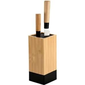 Messenblok Bamboe Universeel met Flexibele Borstelharen | Zwart Houten Keuken Accessoire