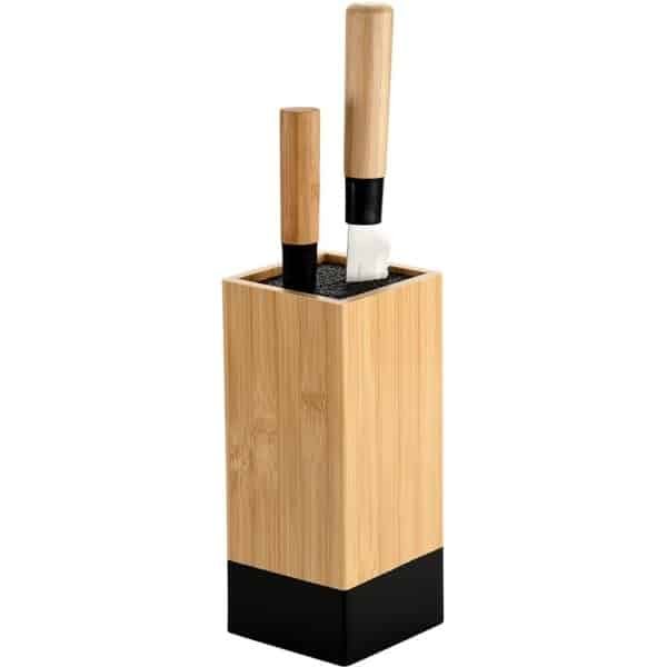 Messenblok Bamboe Universeel met Flexibele Borstelharen | Zwart Houten Keuken Accessoire